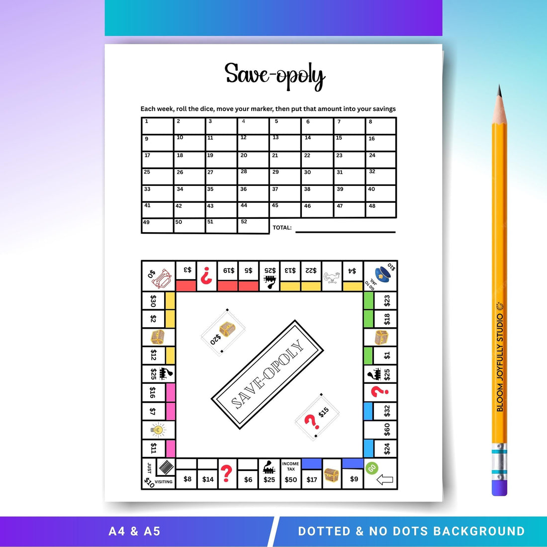 Save-opoly savings challenge printable board game tracker