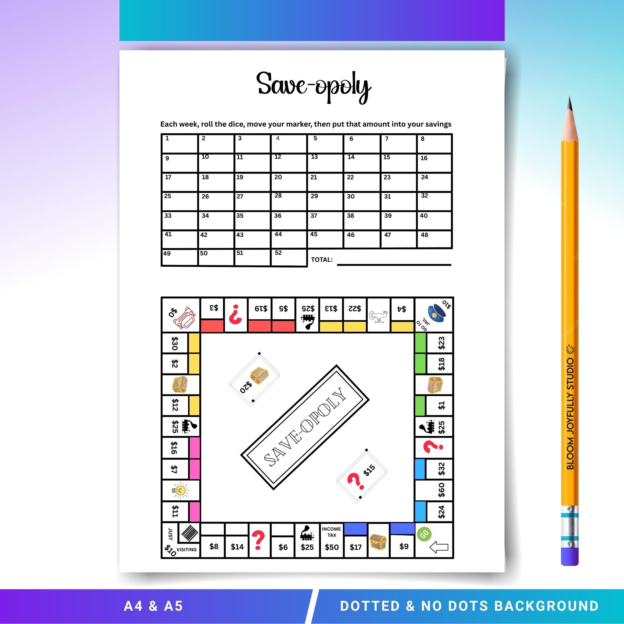 Save-opoly savings challenge printable board game tracker