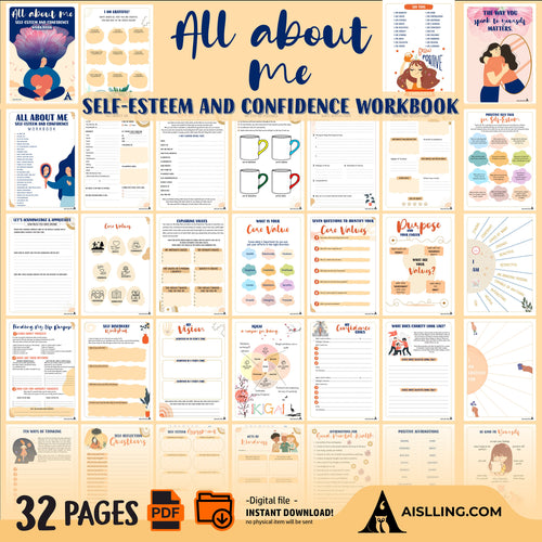 Aislling Design — Self Esteem Worksheets Printables, Confidence Mental Health Therapist Counseling, Social ... | Mindfulness printable