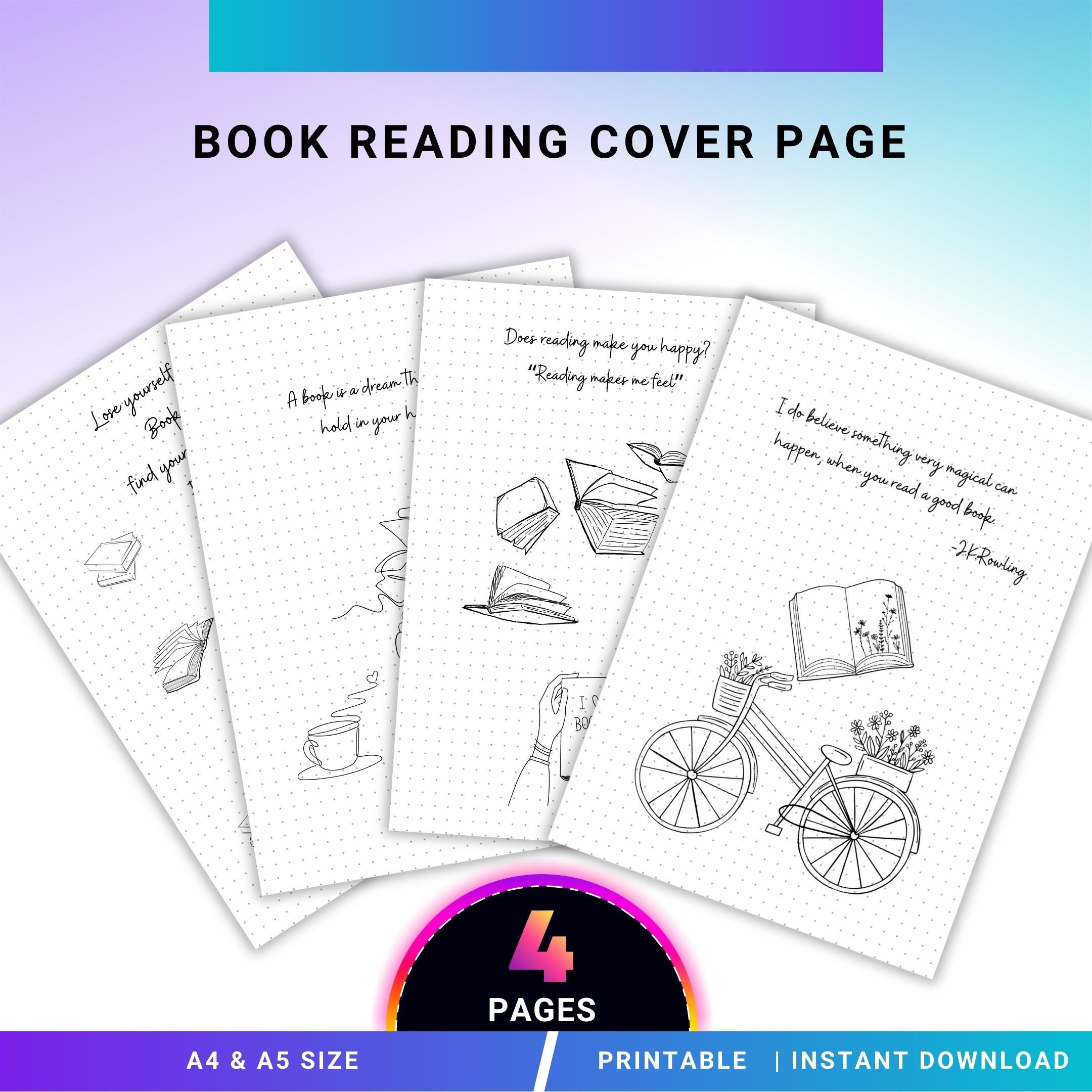 Book Cover Page — Reading Journal Cover Page (4), PRINTABLE Journal Page, Reading Tracker Cover page, Book ... | Bloom Joyfully printable