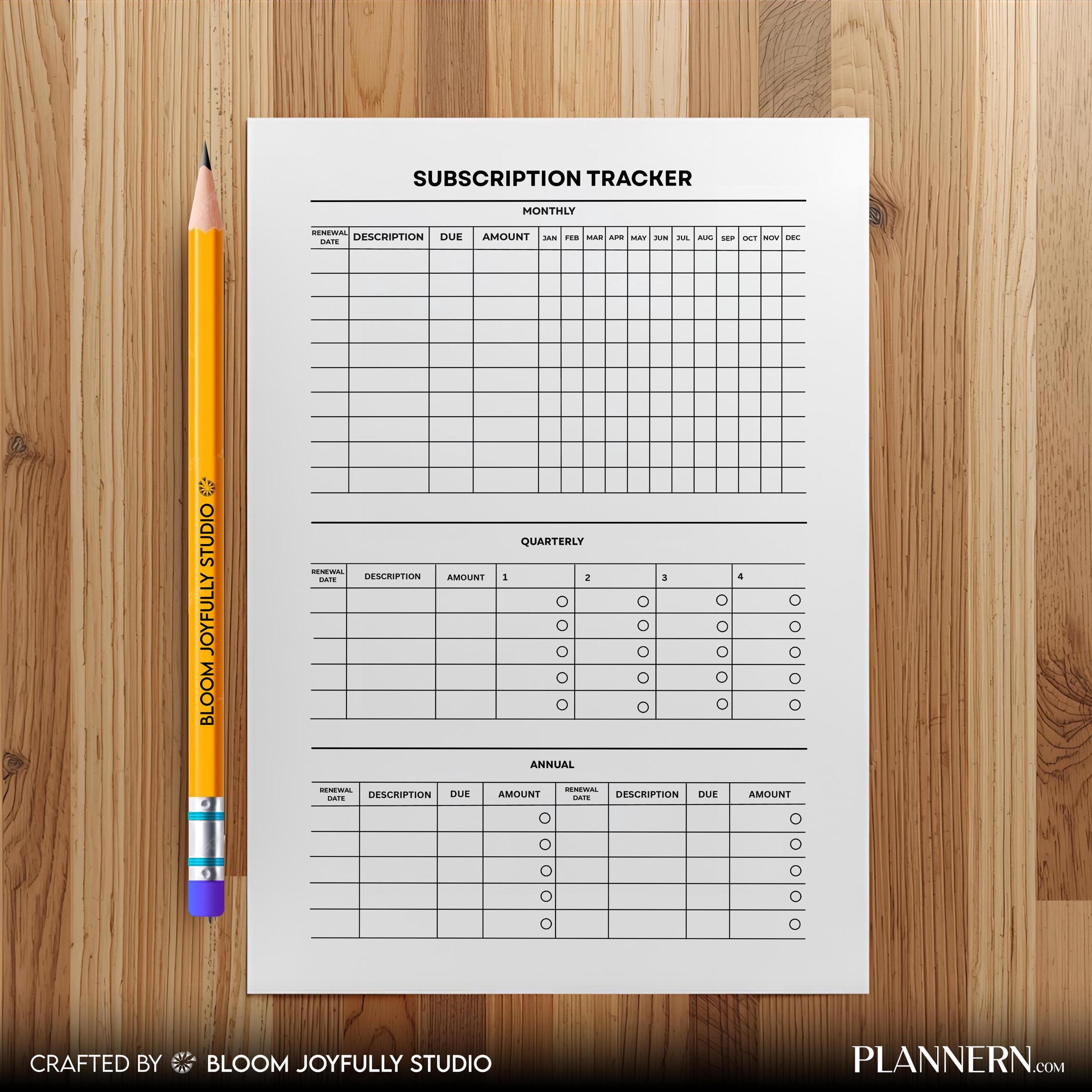 Bills Tracker — Subscription Tracker PRINTABLE, Expense Tracker, Bill Tracker, Track Subscriptions, Bill Pa... | Bloom Joyfully printable