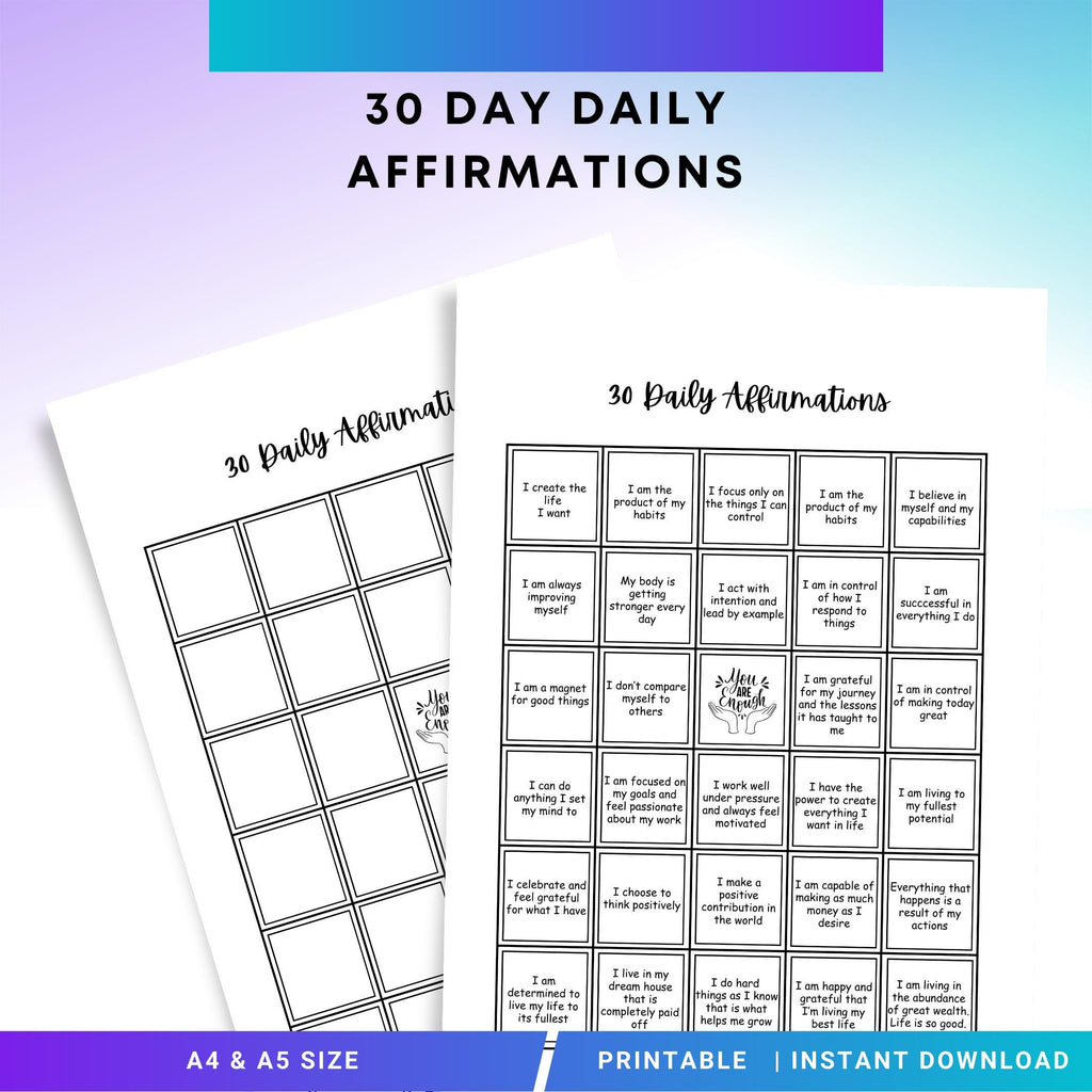 Affirmation Cards — Daily Affirmations PRINTABLE, Positive Affirmation, Self Love & Mental Health Affirmati... | Mindfulness printable