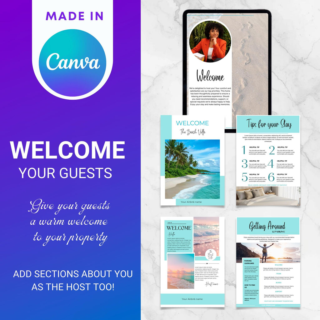 Airbnb Host Binder — Airbnb Host Bundle Welcome Book TEMPLATE, Editable Canva Welcome Guide, Editable Airbn... | Bloom Joyfully printable