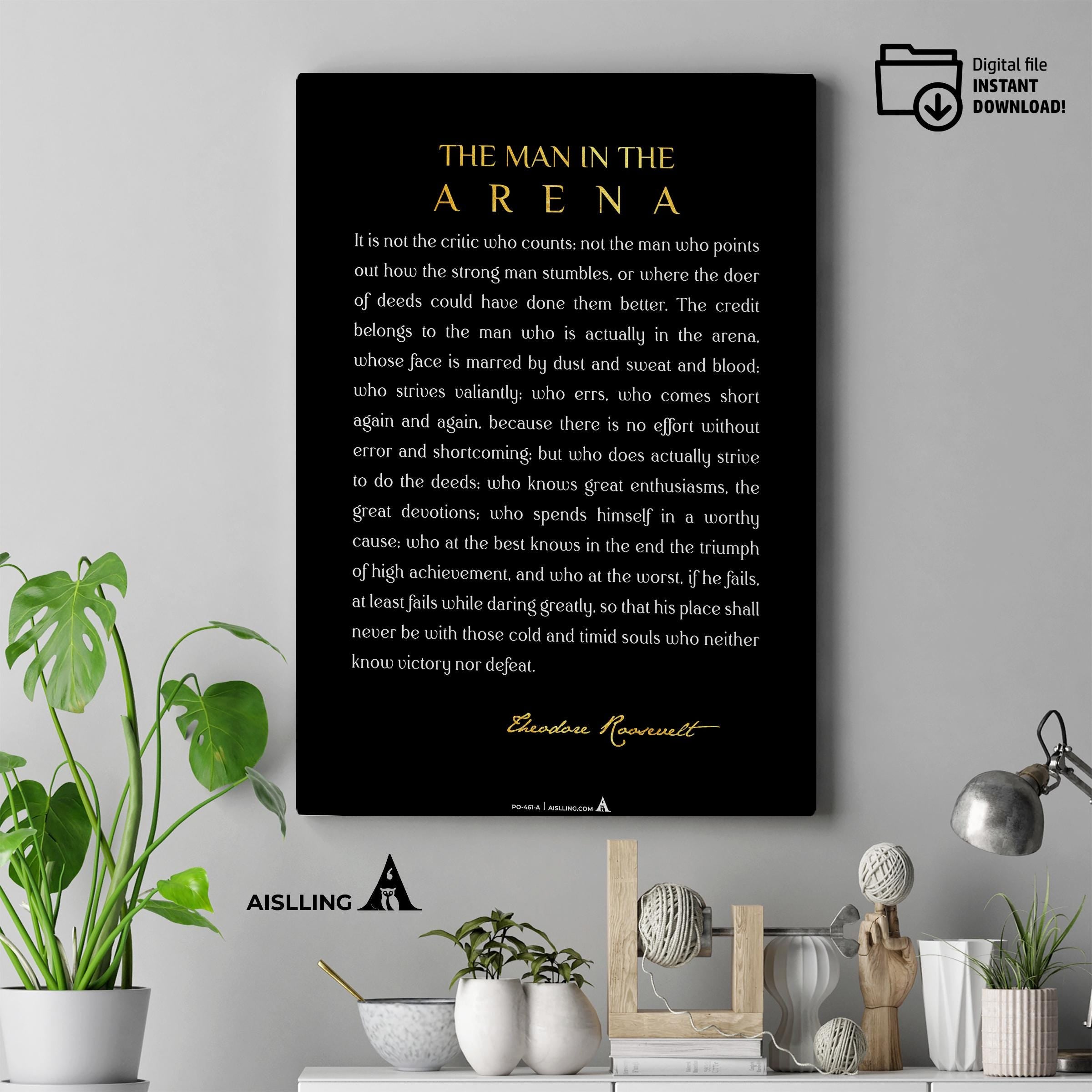 Black And White — The Man In The Arena Sign, Inspirational Sign, Motivational Sign, Office Wall, Man In The... | Aislling printable