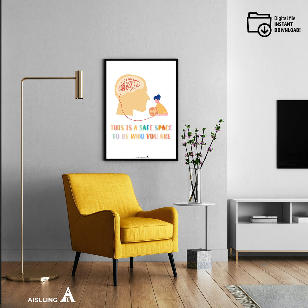 Adhd Worksheets — Safe Space To Be Who You Are Poster Therapy Office Decor Psychologist Wall Print Inclusiv... | Mindfulness printable