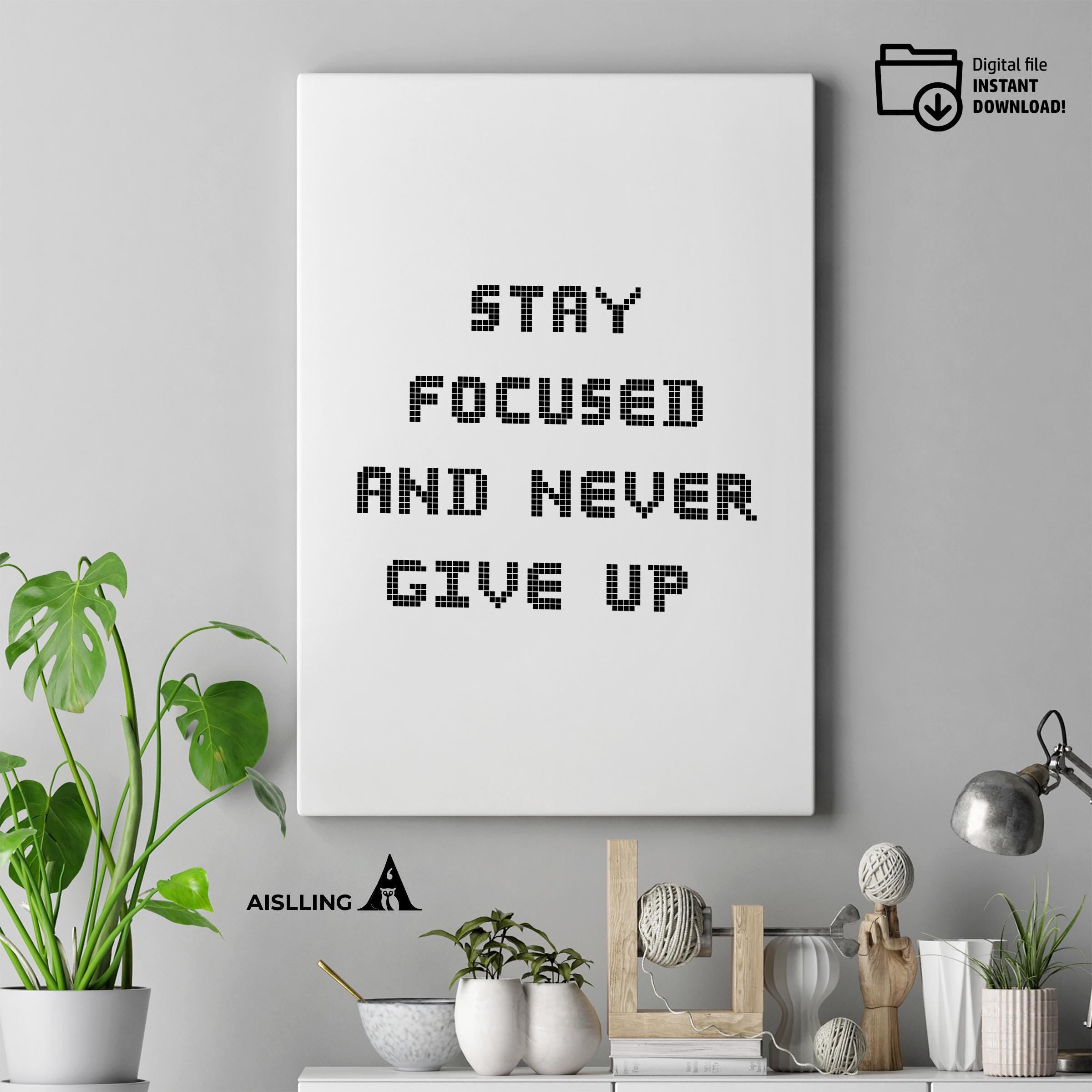 Black White Print — Stay Focused Printable Wall Art, Motivational Quote Poster, Pastel Affirmation Print, A... | Aislling printable