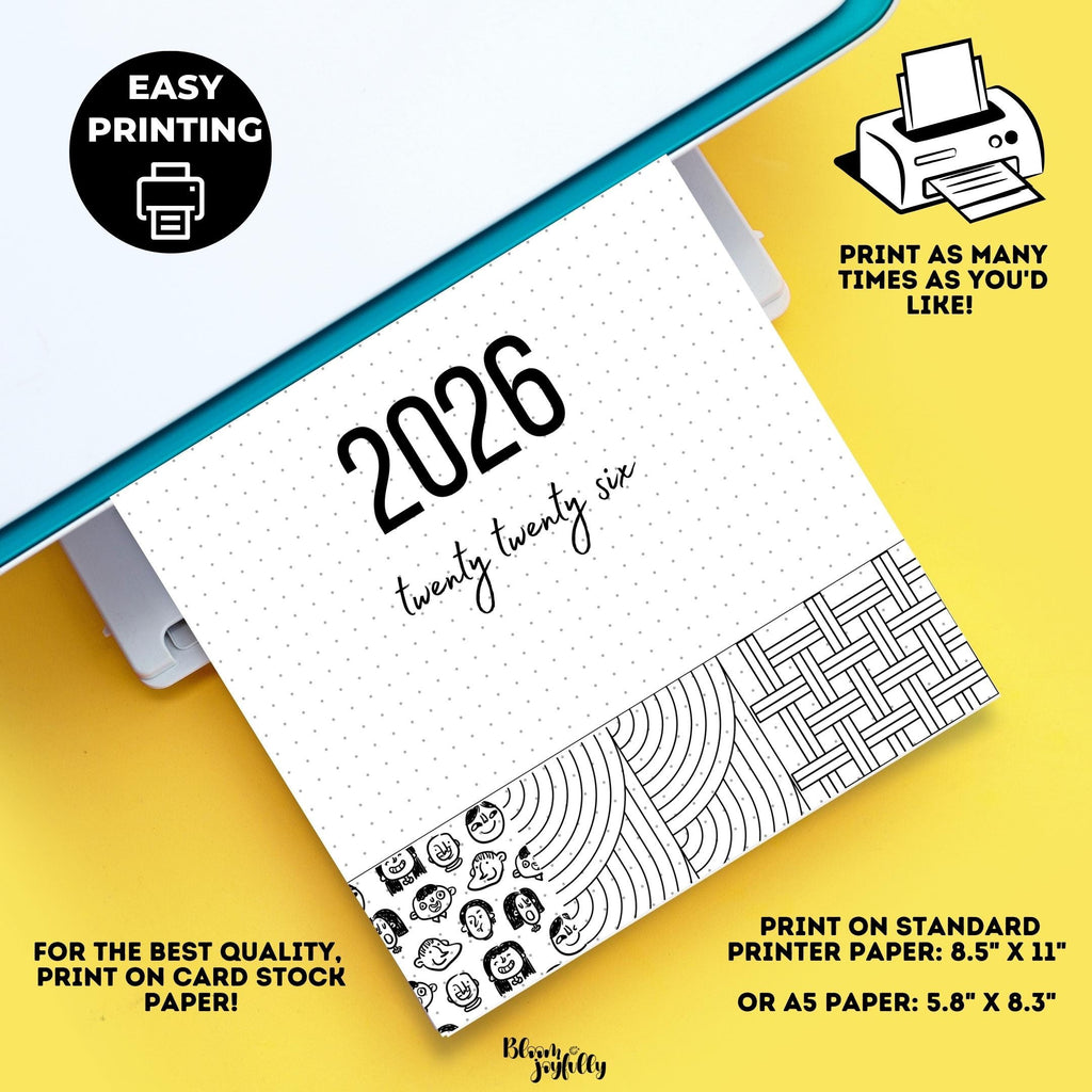 2026 Cover Pages — 2026 Bullet Journal Cover Page, PRINTABLE Title Page, Printable Cover Page, 2026 Planner... | Bloom Joyfully printable