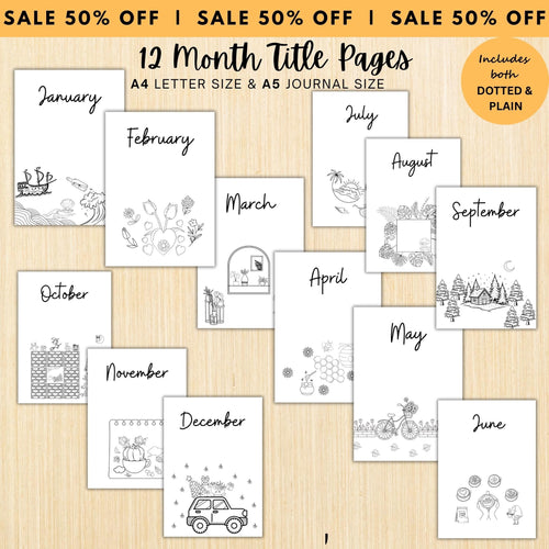 12 Month Cover Pages — 12 Month Printable Pages Bundle, Aesthetic Monthly Covers, PRINTABLE Monthly Title P... | Bloom Joyfully printable