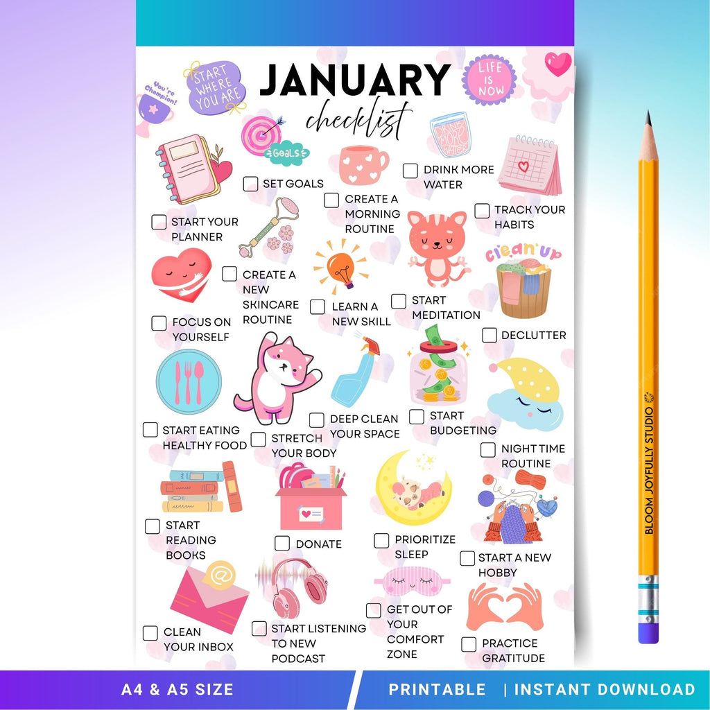 2026 Big Journal — January Checklist PRINTABLE, New Year Reset Planner, January Monthly Checklist, A4 & A5 ... | Bloom Joyfully printable