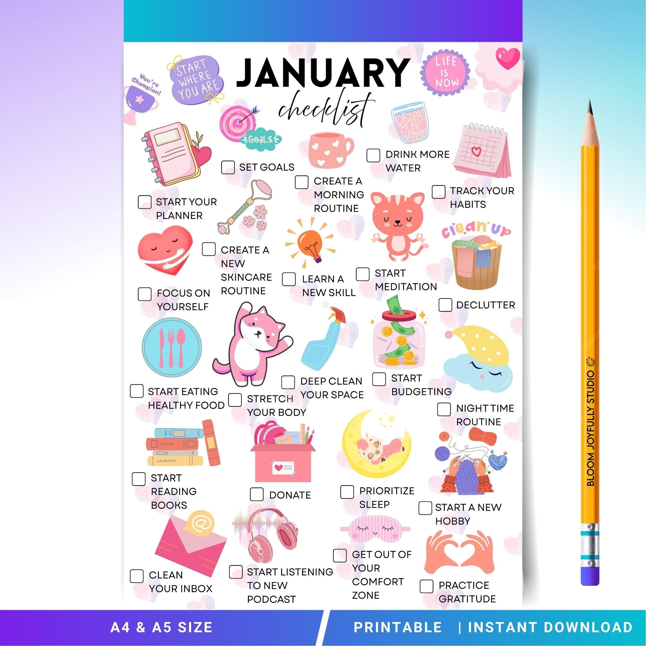 2026 Big Journal — January Checklist PRINTABLE, New Year Reset Planner, January Monthly Checklist, A4 & A5 ... | Bloom Joyfully printable