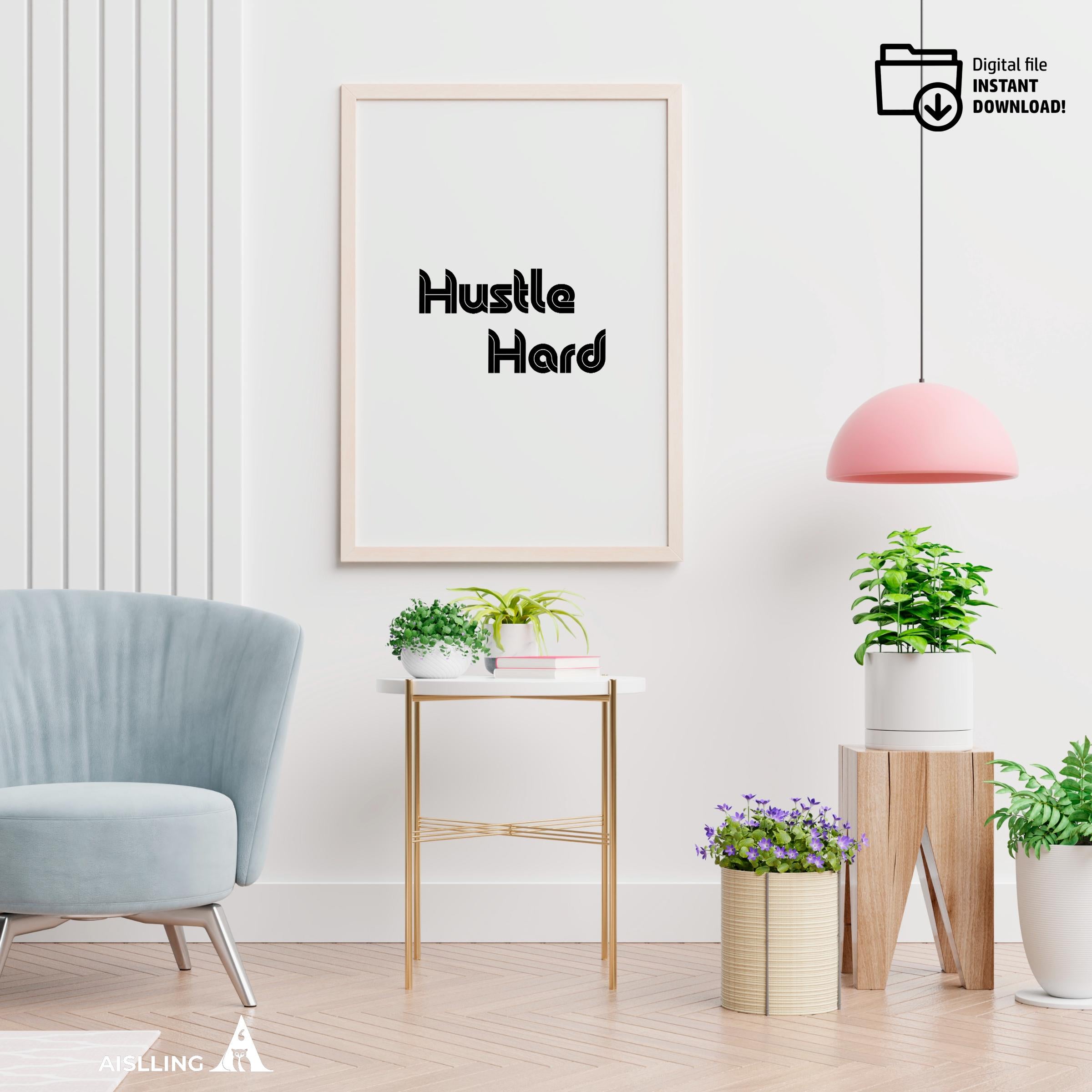 Boho Typography Wall — Hustle Hard Printable Wall Art, Motivational Quote Poster, Pastel Affirmation Print,... | Mindfulness printable