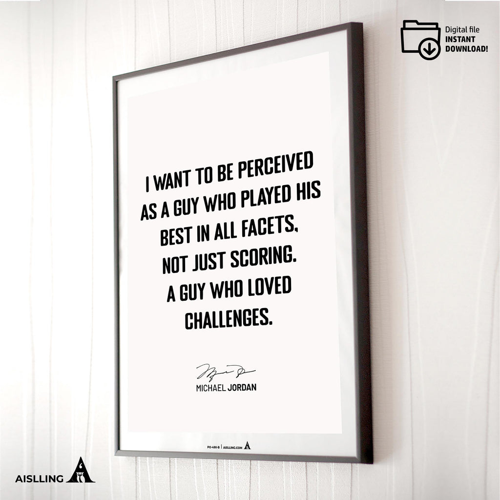 Athlete Quote — Michael Jordan Quote Wall Art Printable – "I Want to Be Perceived" – Motivational Basketbal... | Aislling printable