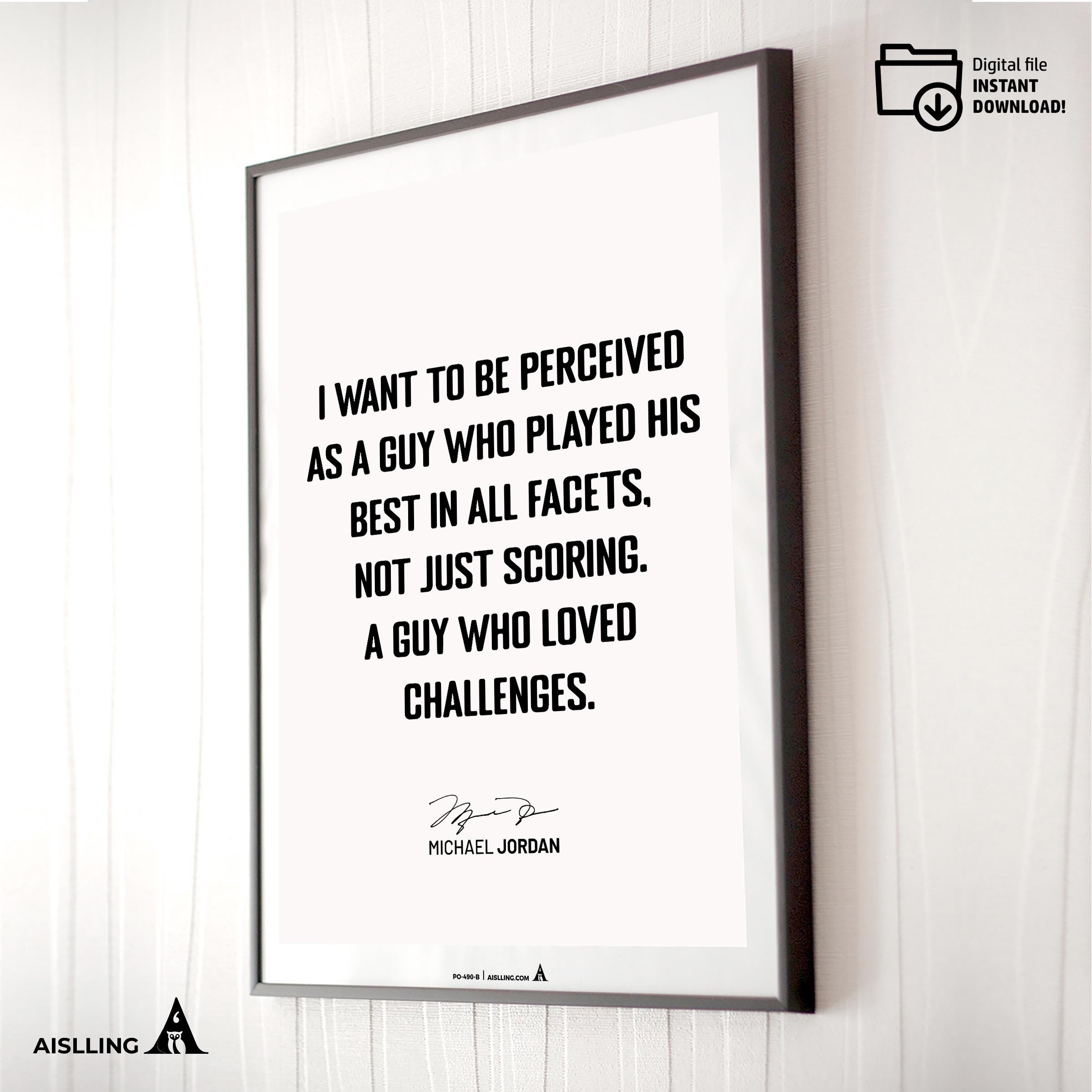 Athlete Quote — Michael Jordan Quote Wall Art Printable – "I Want to Be Perceived" – Motivational Basketbal... | Aislling printable