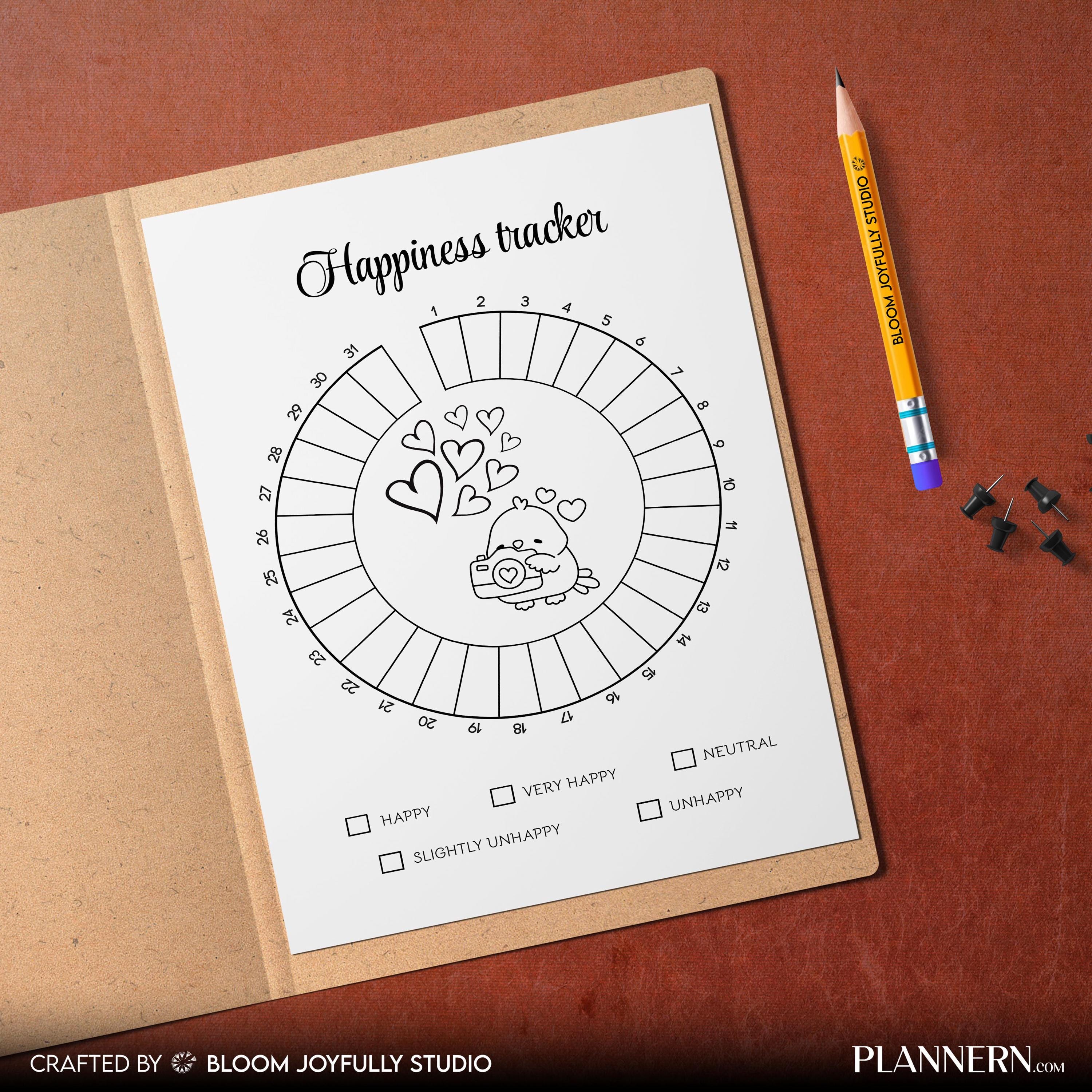 Daily Happiness — Happiness Tracker PRINTABLE, Daily Mood and Happiness Journal, Self, care Planner, Mindfu... | Mindfulness printable