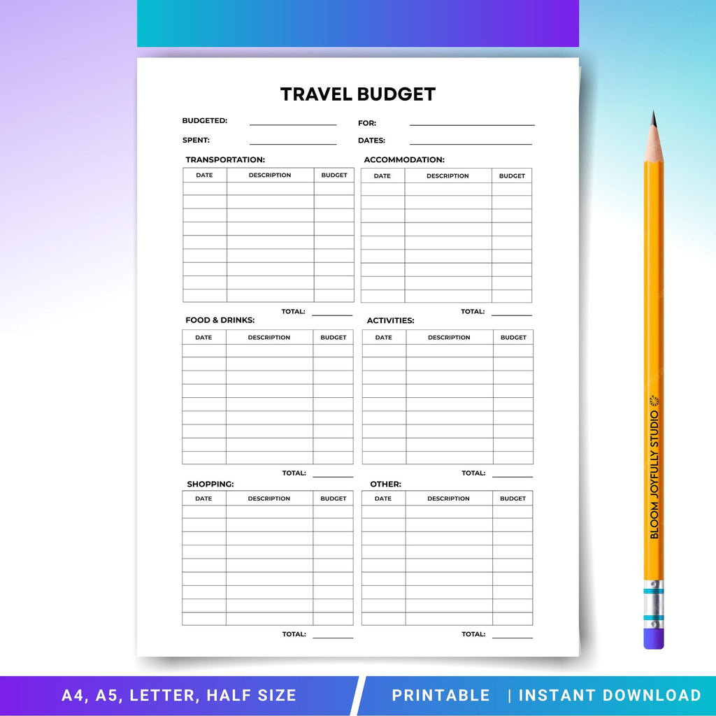 Budget Printable — Travel Budget Planner PRINTABLE, Vacation Expense, Savings Planner, Holiday Budget Plann... | Bloom Joyfully printable