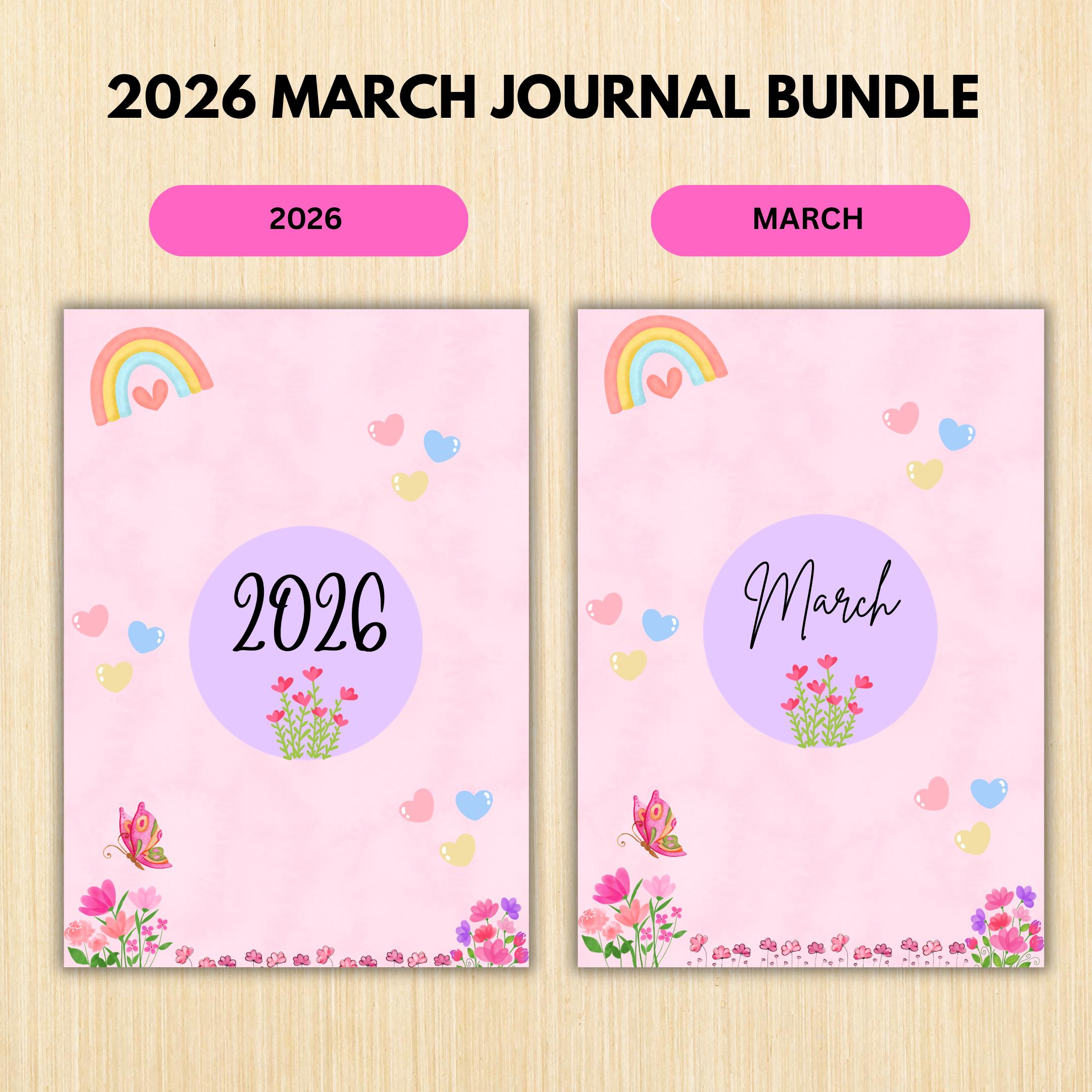 Digital Planner — MARCH Planner Bundle, Habit Tracker, Daily Reflection, Mental Health, Gratitude, Mood Tra... | Mindfulness printable