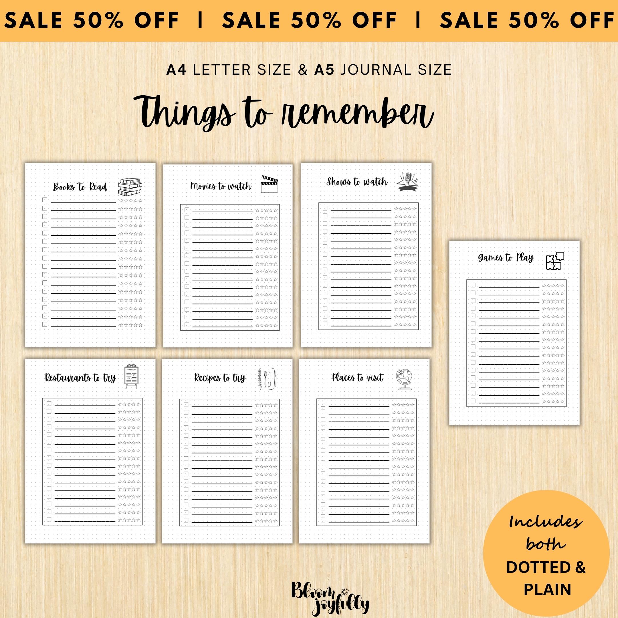 Daily Organizer — Things To Remember Bundle, Weekly & Monthly Planner, Books To Read, Movies To Watch, Reci... | Bloom Joyfully printable