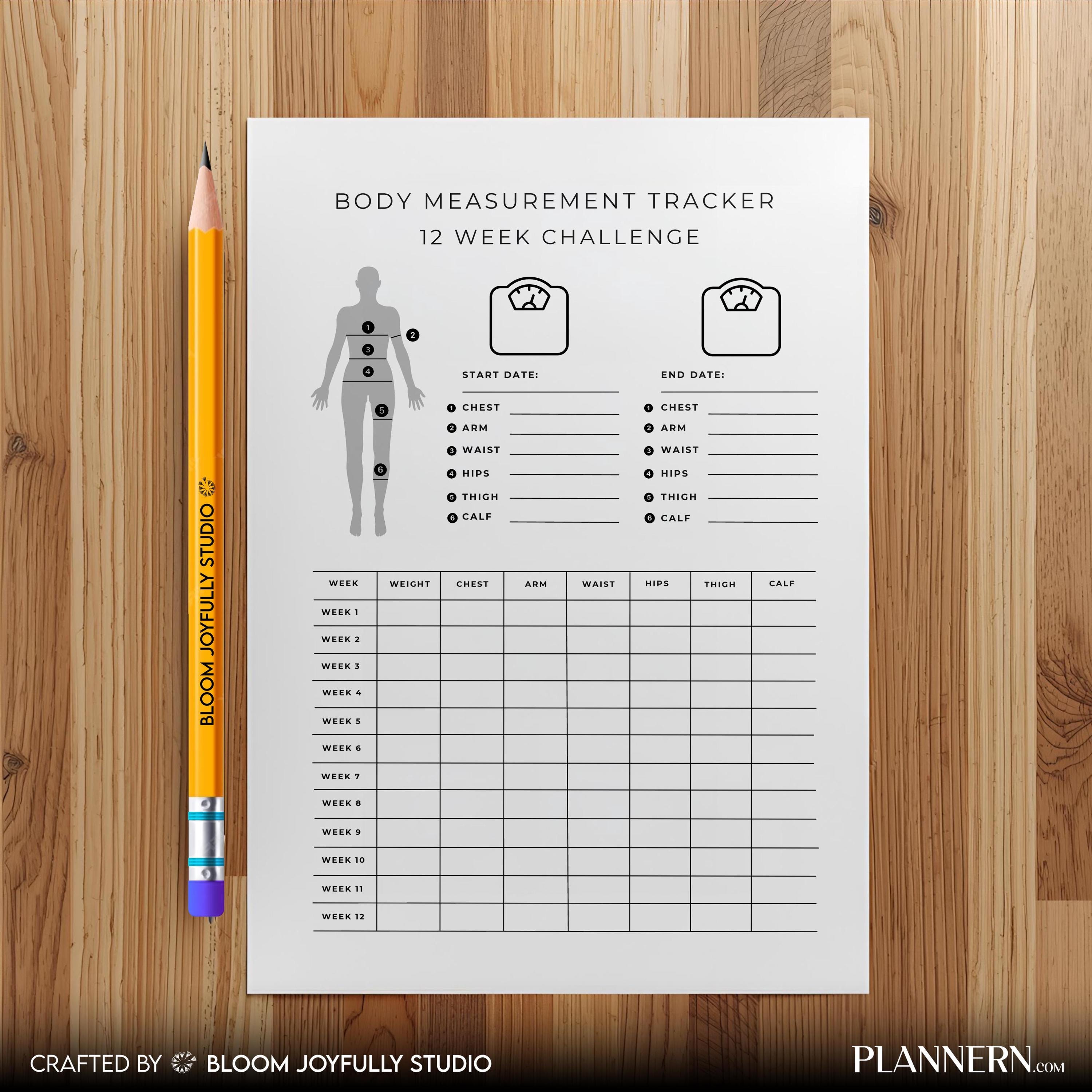 Body Measurement Tracker PRINTABLE, Weight Loss, Body Transformation before and After, Fitness Tracker, Hea... | Nutri Track printable