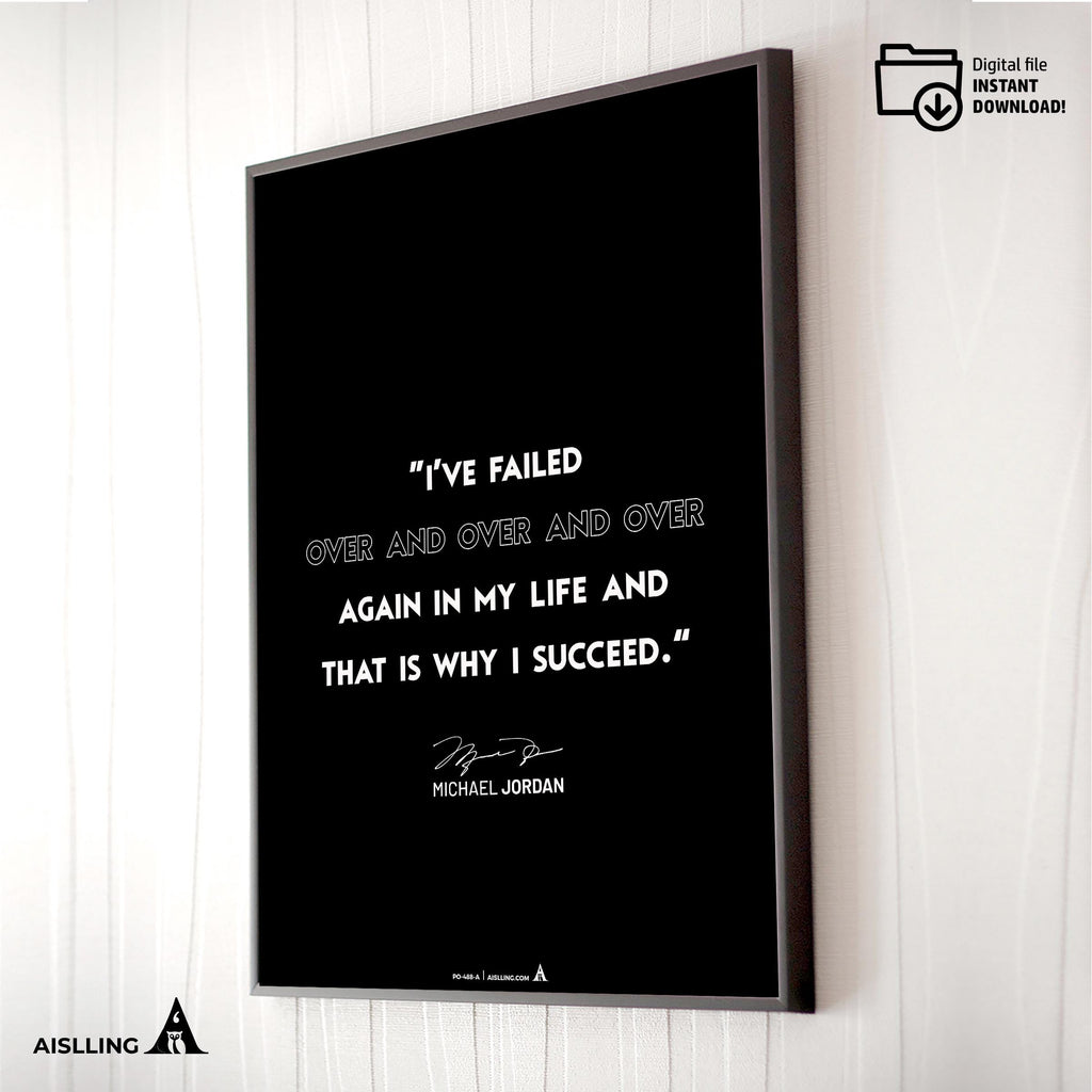 Athlete Quote — Michael Jordan Quote Printable Wall Art, "I've Failed Over and Over", Motivational Basketba... | Aislling printable