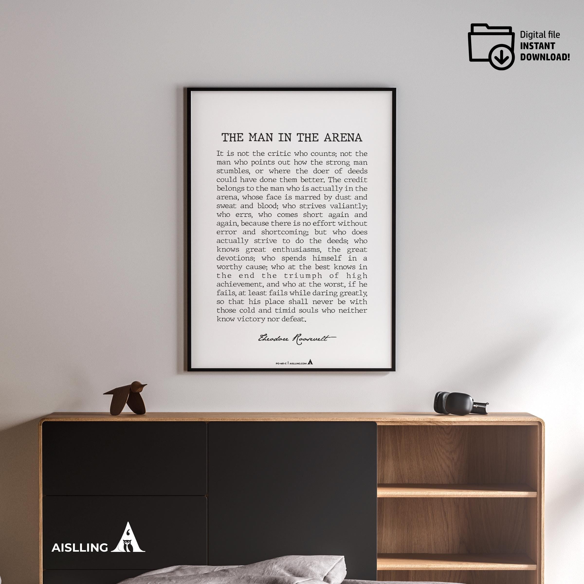 Daring Greatly — The Man In The Arena PRINTABLE, Inspirational QUOTE, Motivational POSTER, Office Wall, Man... | Aislling printable