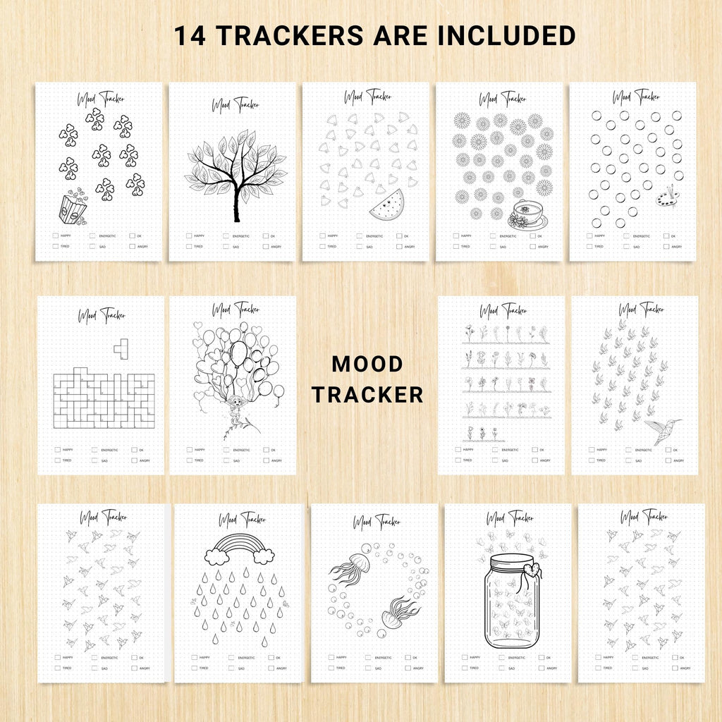 Bullet Journal — MONTHLY Mood Trackers Bundle, Printable Mood Tracker for journal, Monthly, Daily Mood Log,... | Mindfulness printable