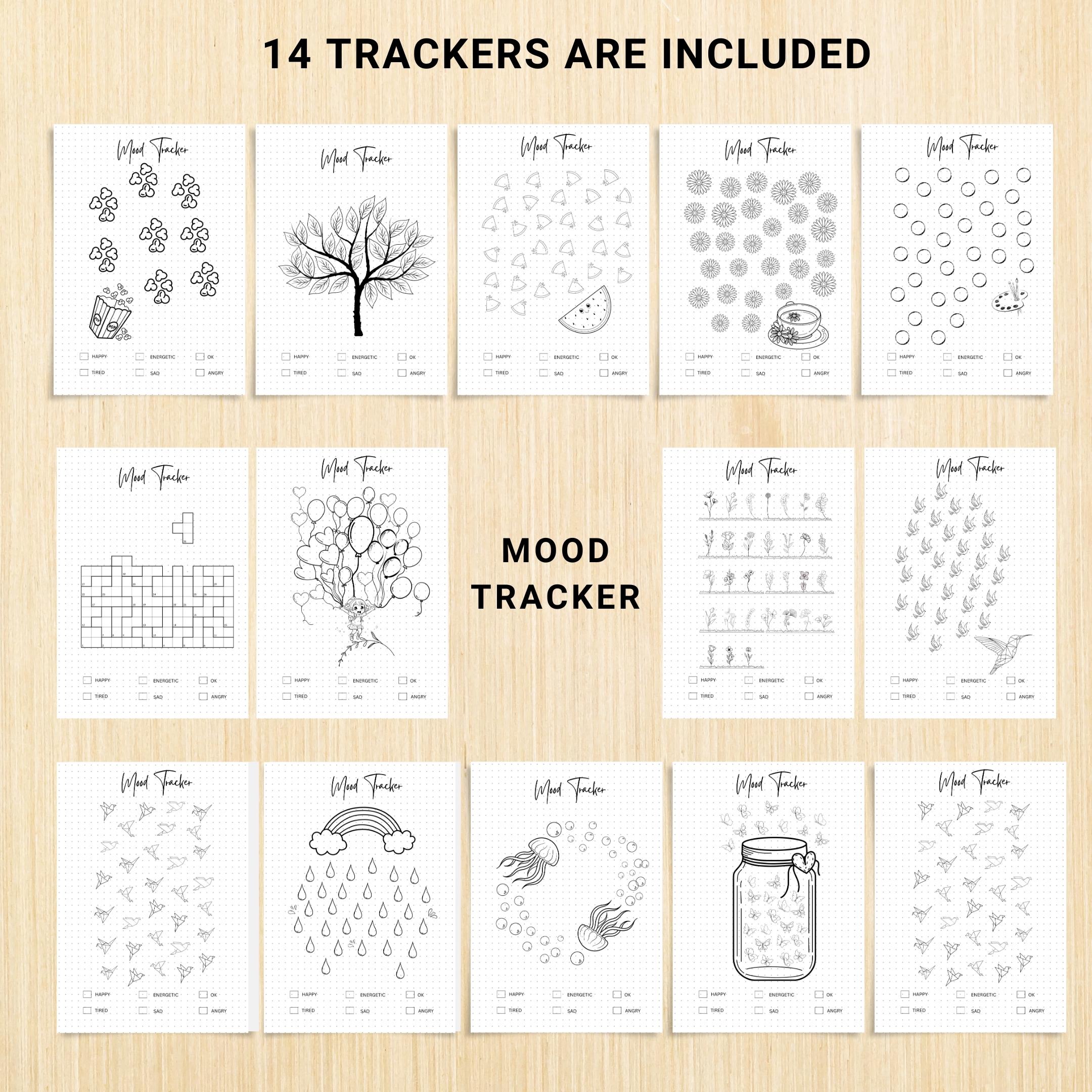 Bullet Journal — MONTHLY Mood Trackers Bundle, Printable Mood Tracker for journal, Monthly, Daily Mood Log,... | Mindfulness printable