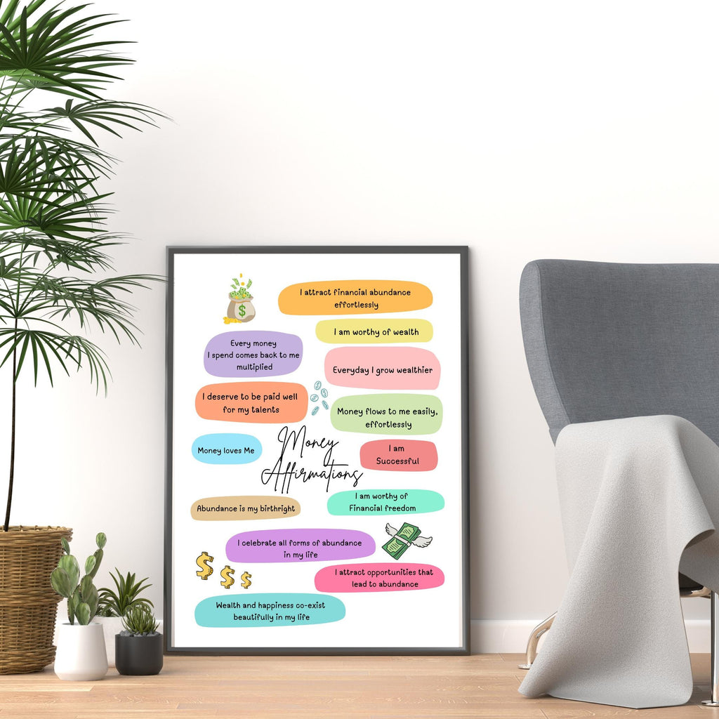 Abundance Mindset — Money Affirmations Printable, Manifest Wealth & Success, Wall Print, Positive Wealth, A... | Aislling printable