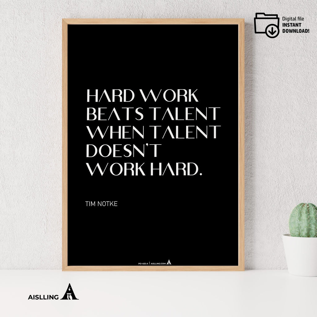 Aislling — Tim Notke Quote "Hard Work Beats Talent", Motivational Wall Art Home, Office, or Sports Room, Sp... | Aislling printable
