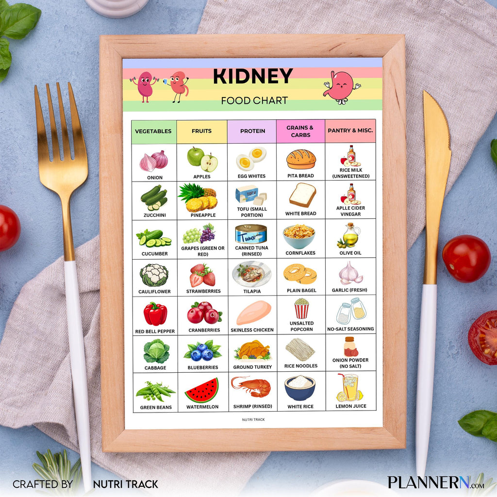 Kidney Food Chart Printable, Kidney Friendly Foods List, Renal Diet Food Guide, Low Sodium, Low Potassium F... | Nutri Track printable