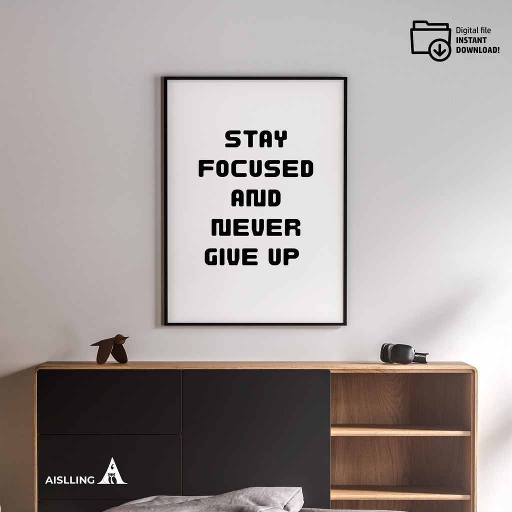 Black White Print — Stay Focused Printable Wall Art, Motivational Quote Poster, Pastel Affirmation Print, A... | Aislling printable