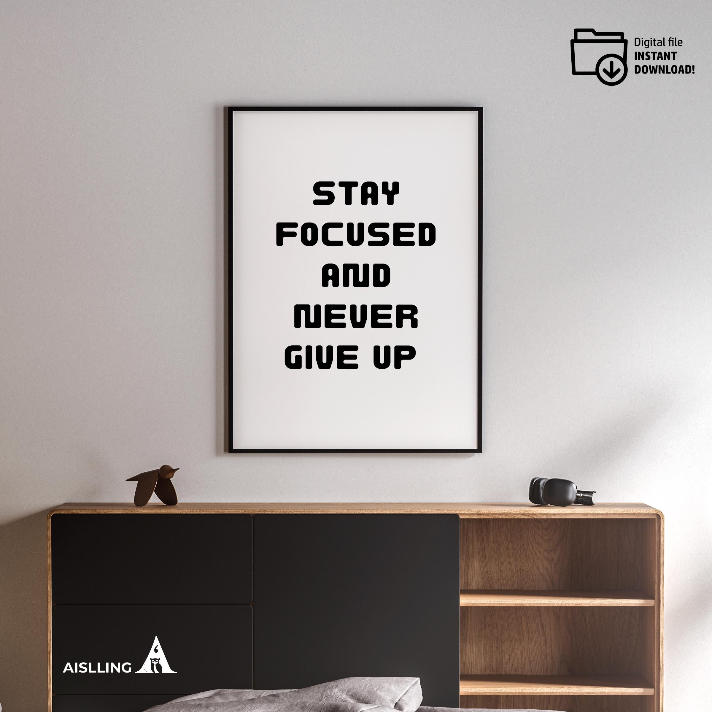 Black White Print — Stay Focused Printable Wall Art, Motivational Quote Poster, Pastel Affirmation Print, A... | Aislling printable