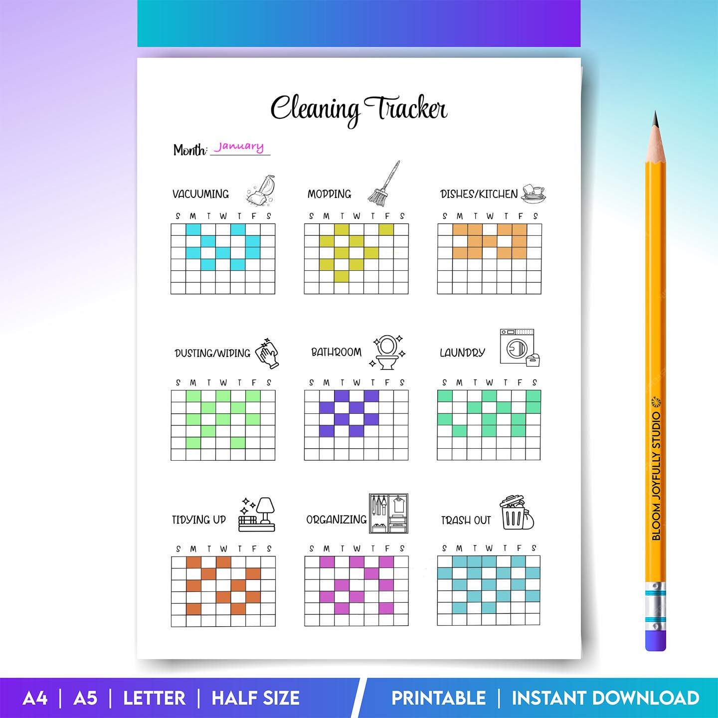 Chore Chart Pdf — Monthly Cleaning Tracker PRINTABLE, Monthly Cleaning Checklist, Household Cleaning Log, H... | Bloom Joyfully printable
