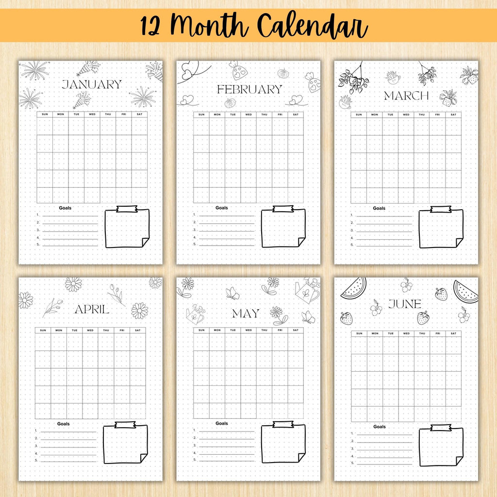 PRINTABLE 12 Month Calendar, Monthly Planner, Journal Calendar, PRINTABLE CALENDAR, Printable Digital Calen... | Bloom Joyfully printable