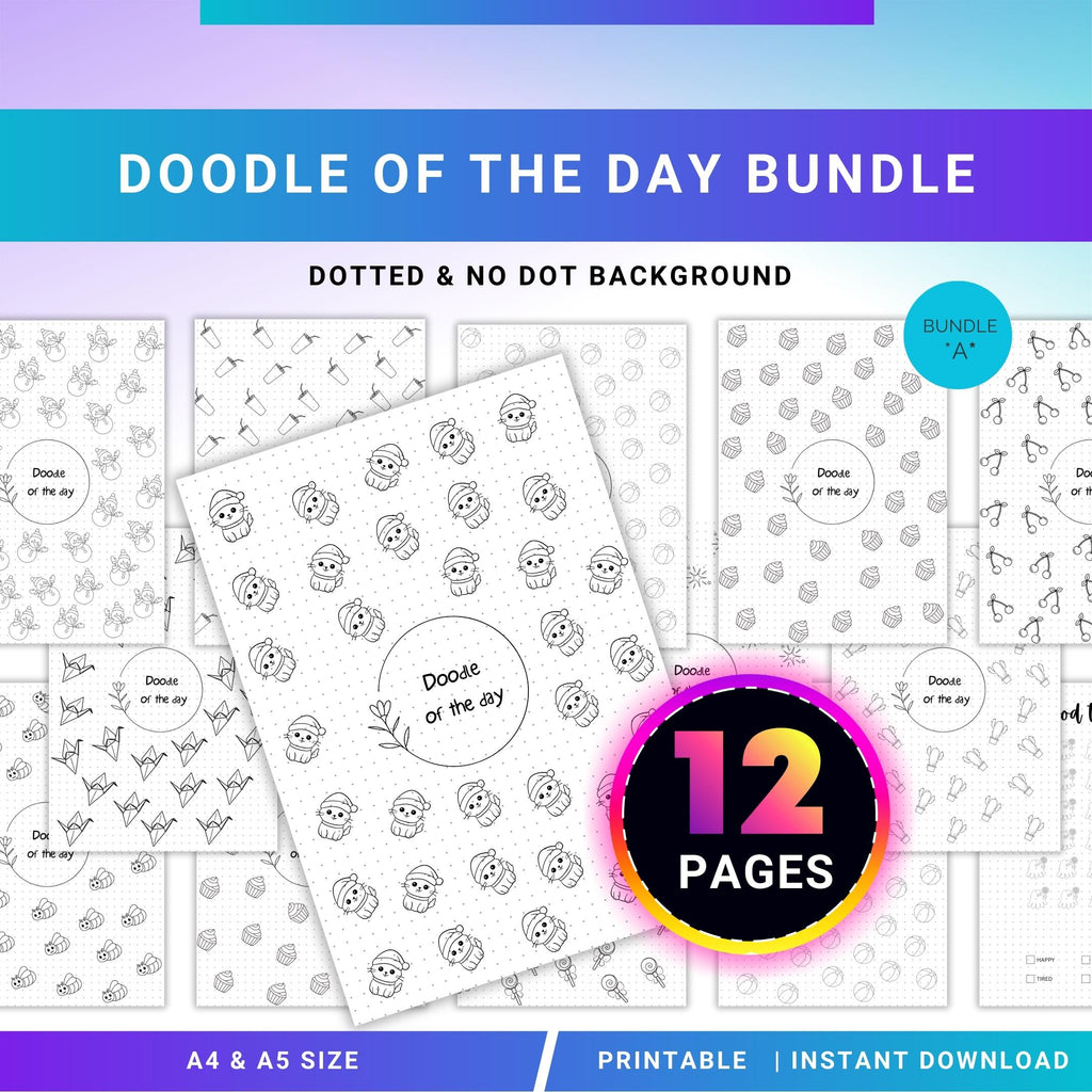 365 Days Drawing — DOODLE of the Day Bundle, Daily Doodle Journal, Creative Doodle of the Day, PRINTABLE Jo... | Mindfulness printable