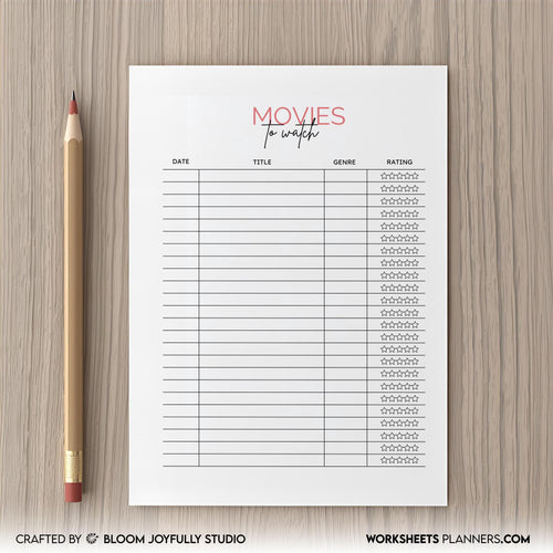 A5 Printable — Movie Review PRINTABLE, Movie Review Log, Movie Night, Movie Review Page, Watch & Rate Films... | Bloom Joyfully printable