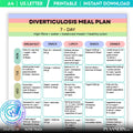 Diverticulosis 7 Day Meal Plan Printable, High Fiber Meal Plan, Weekly Diet Menu, High Fiber Grocery List, ... | Nutri Track printable