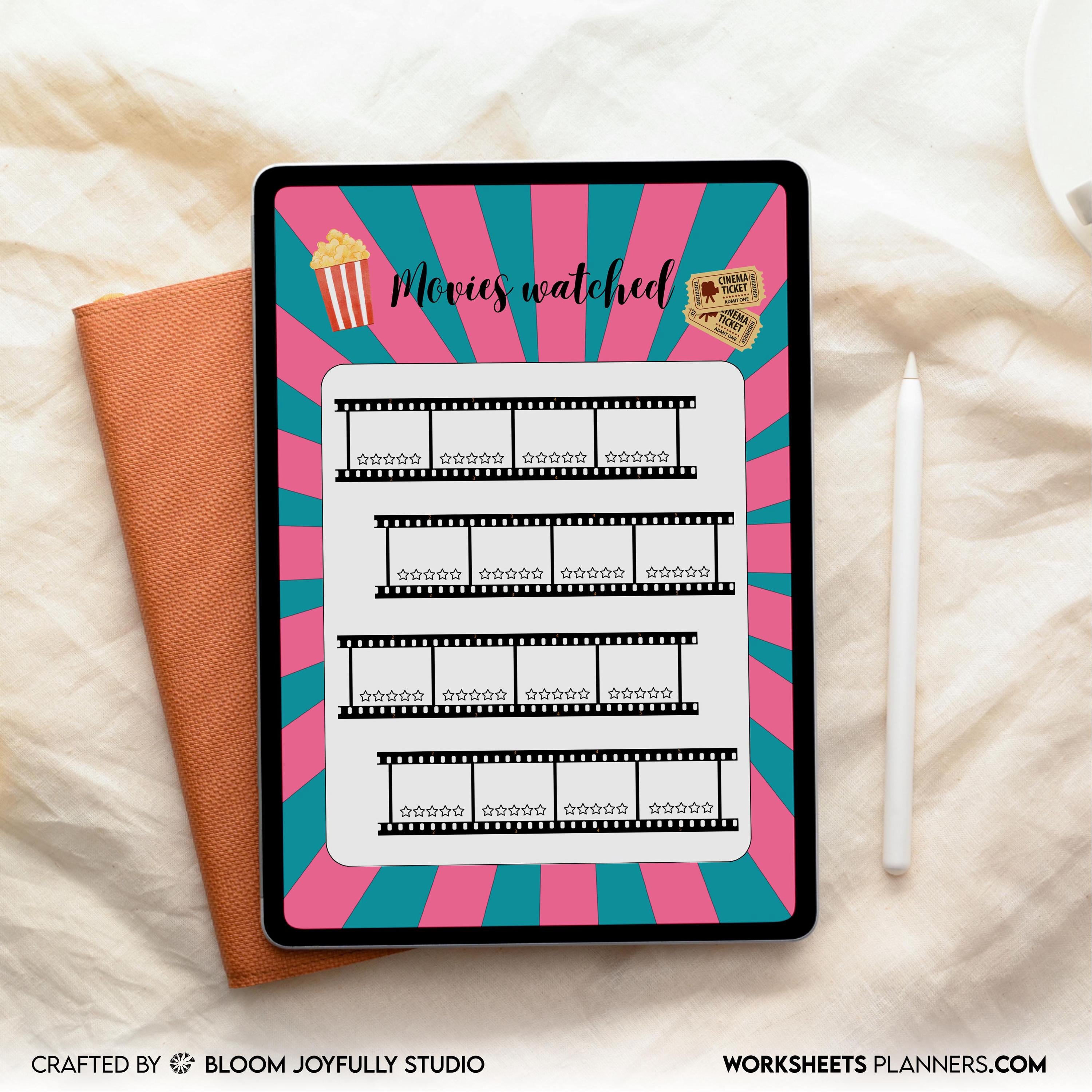 Digital Movie Track — Movies Tracker PRINTABLE, Movies Watched, Film Lover Planner, Movie Log, Printable Pl... | Bloom Joyfully printable