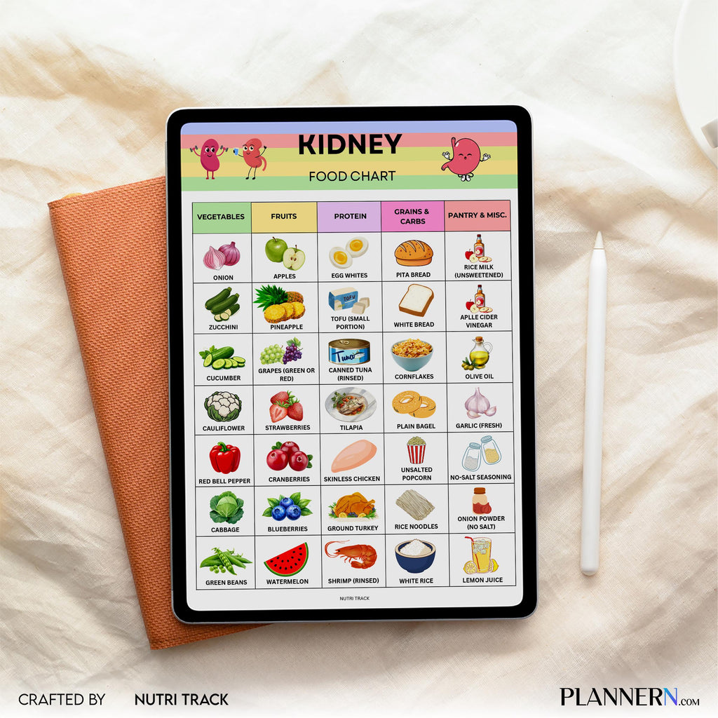 Kidney Food Chart Printable, Kidney Friendly Foods List, Renal Diet Food Guide, Low Sodium, Low Potassium F... | Nutri Track printable
