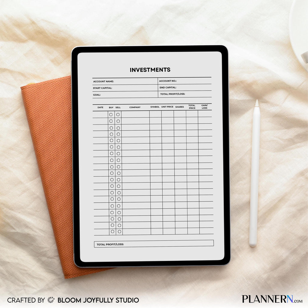 Budget — Investment Tracker PRINTABLE, Money Planner, Investment Portfolio Spreadsheet Finance Planner, Bud... | Bloom Joyfully printable