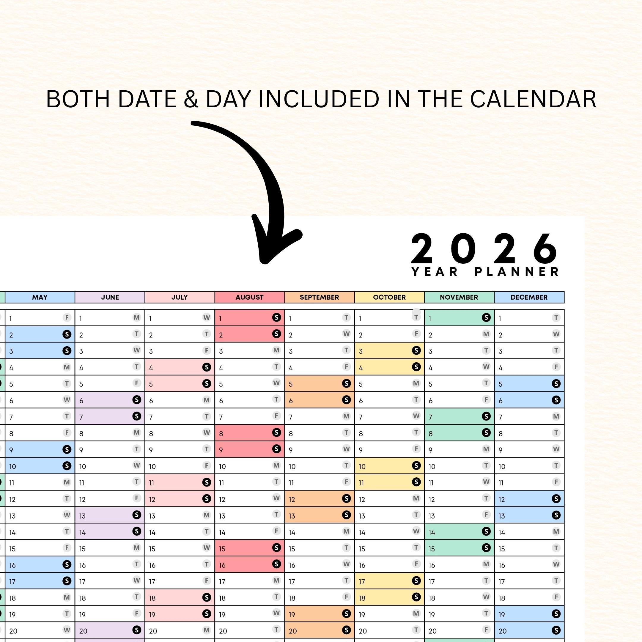 2026 Planner — 2026 PRINTABLE Wall Calendar, Dated Calendar, PDF, Different Sizes Available, Plan Your Day ... | Bloom Joyfully printable