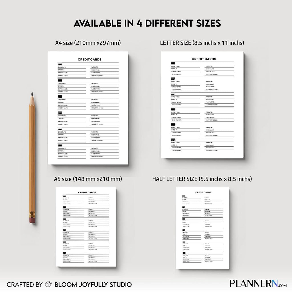 Budget Planner — Credit Card Information Tracker PRINTABLE, Card Details and Payment Log, Finance Planner, ... | Bloom Joyfully printable