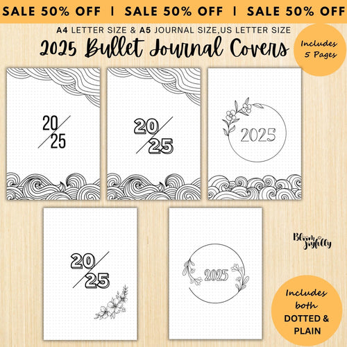 2025 Cover Pages — 2025 Bullet Journal Cover Page, PRINTABLE Title Page, 2025 Planner Cover, BUJO Cover Pag... | Bloom Joyfully printable