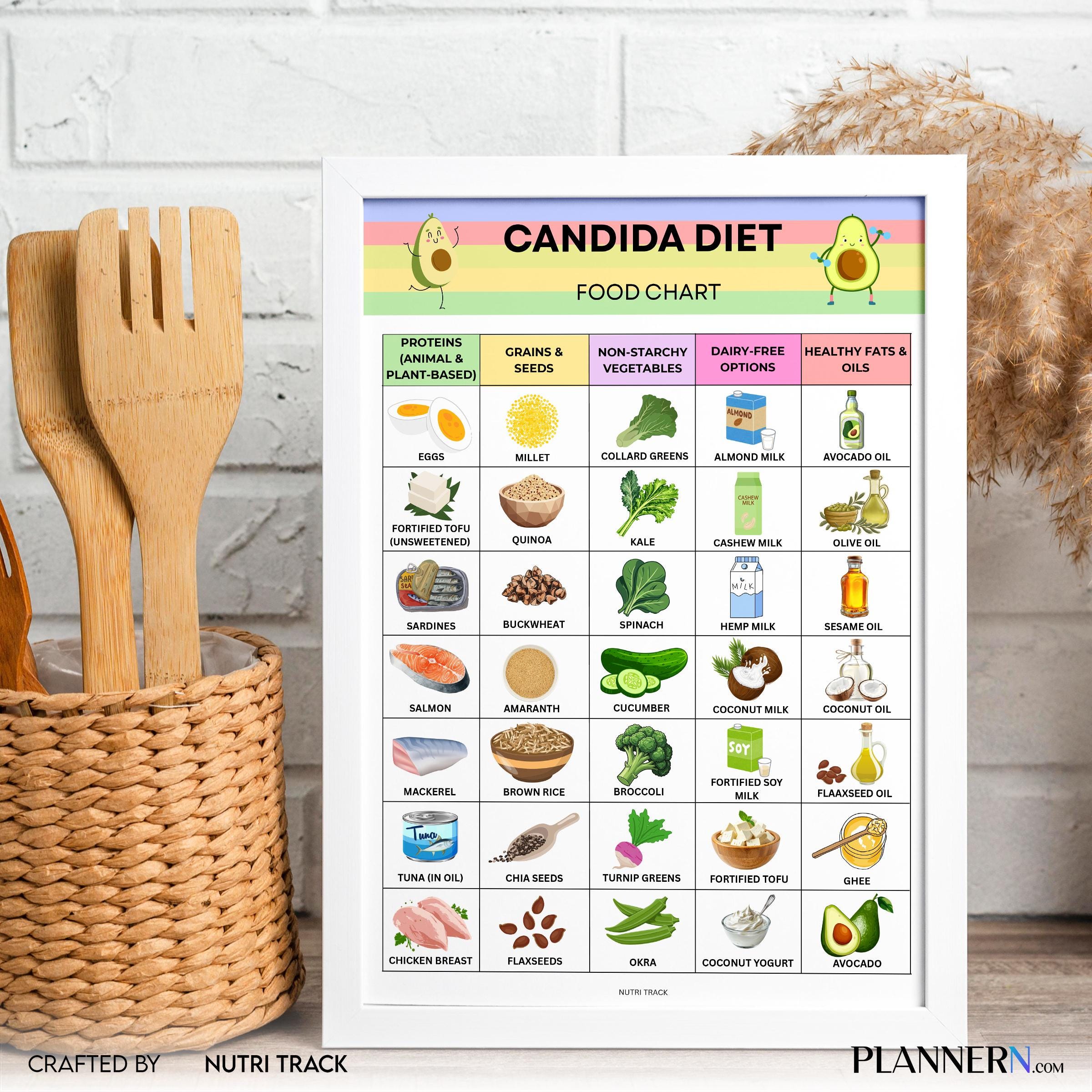 Candida Diet Food Chart Printable, Candida Friendly Foods List, Gut Health Nutrition Guide, Anti, Yeast Die... | Nutri Track printable
