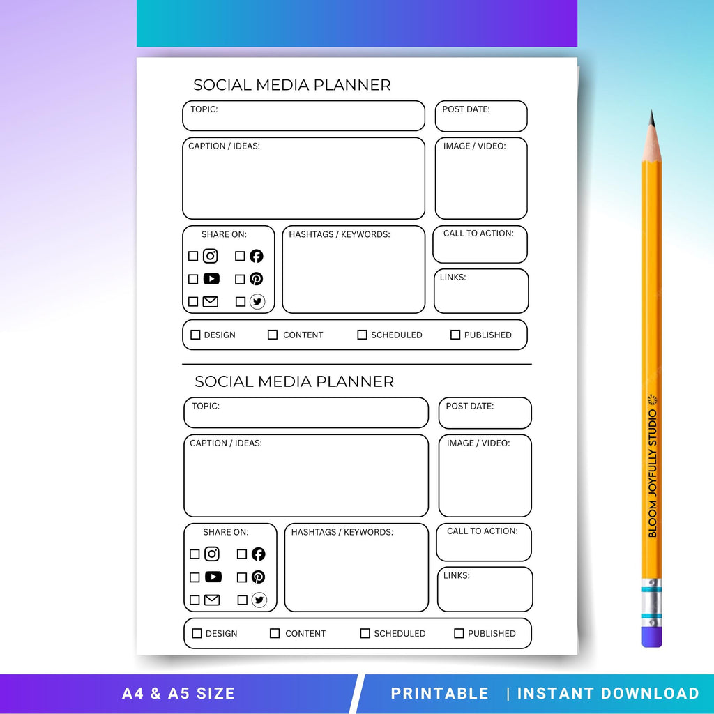 Analytics Tracker — Social Media Planner PRINTABLE, Content Planner for Instagram, Youtube, TikTok, Pintere... | Bloom Joyfully printable