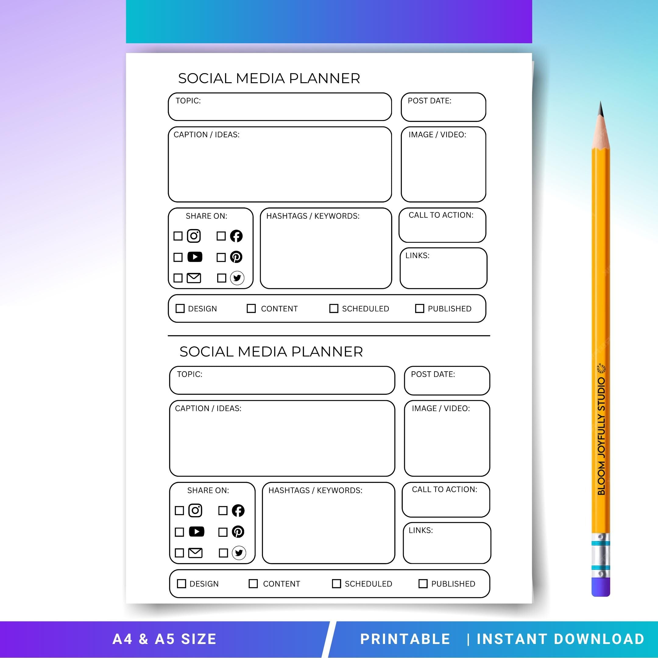 Analytics Tracker — Social Media Planner PRINTABLE, Content Planner for Instagram, Youtube, TikTok, Pintere... | Bloom Joyfully printable