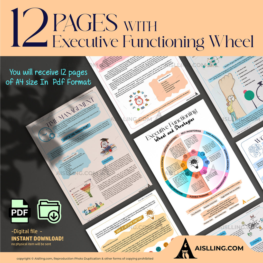 Adhd Worksheets — Executive Functioning Wheel and Strategies, ADHD, Group Therapy Handouts, Working Memory,... | Mindfulness printable