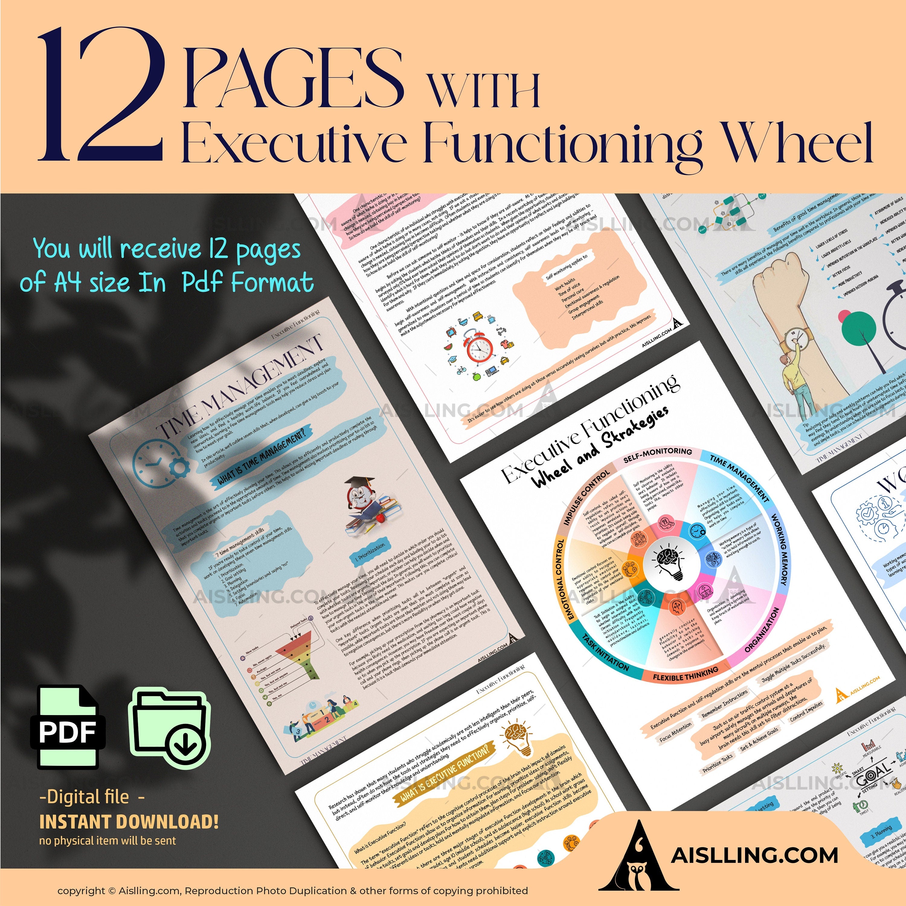 Adhd Worksheets — Executive Functioning Wheel and Strategies, ADHD, Group Therapy Handouts, Working Memory,... | Mindfulness printable