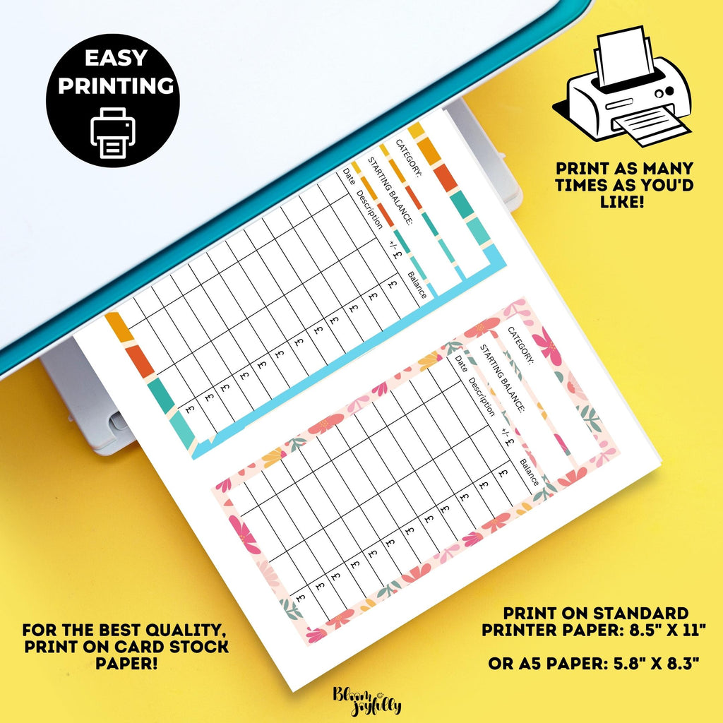 British Pounds — CASH Envelope Inserts (GBP) Printable PDF, 3x6 inch, Budgeting Inserts, Cash Spending Log,... | Bloom Joyfully printable