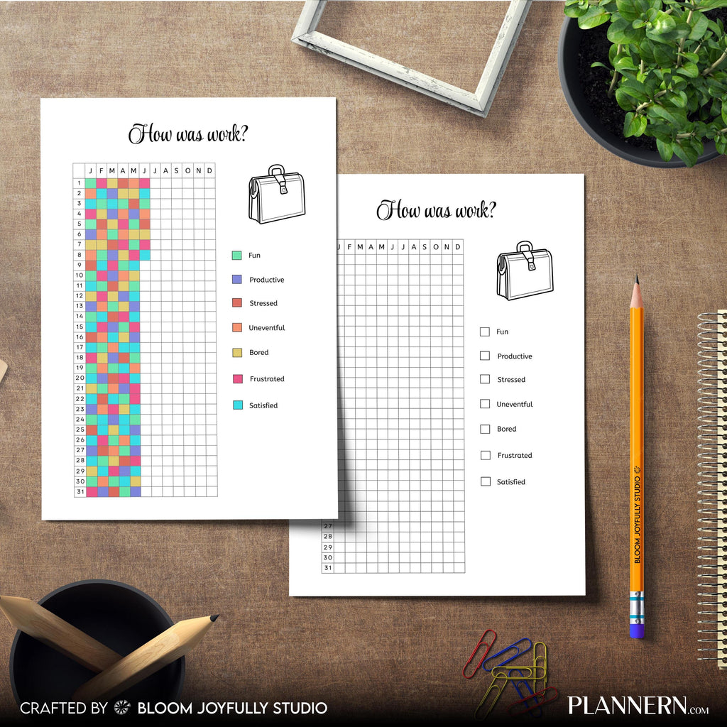 Daily Reflection — How Was Work Tracker PRINTABLE, Yearly Work Reflection Tracker, Mood Tracker, Feelings T... | Mindfulness printable