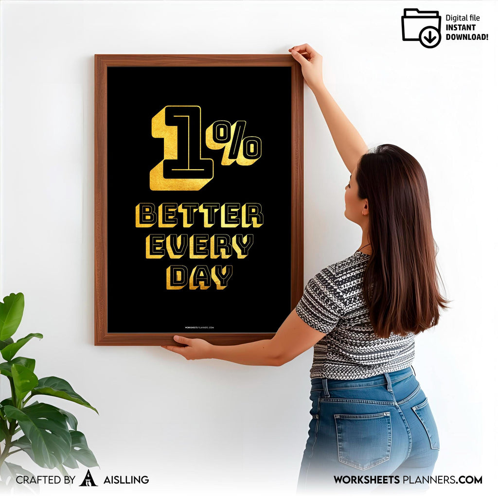 1% Better Every Day Minimalist Poster, Daily Progress Quote Art, Inspiring Office Decor, Gym Printable Wall... | Aislling printable